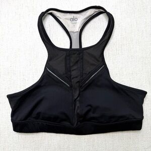 Alo Yoga Black Mesh Racerback Sports Bra Small Strappy Back Athletic